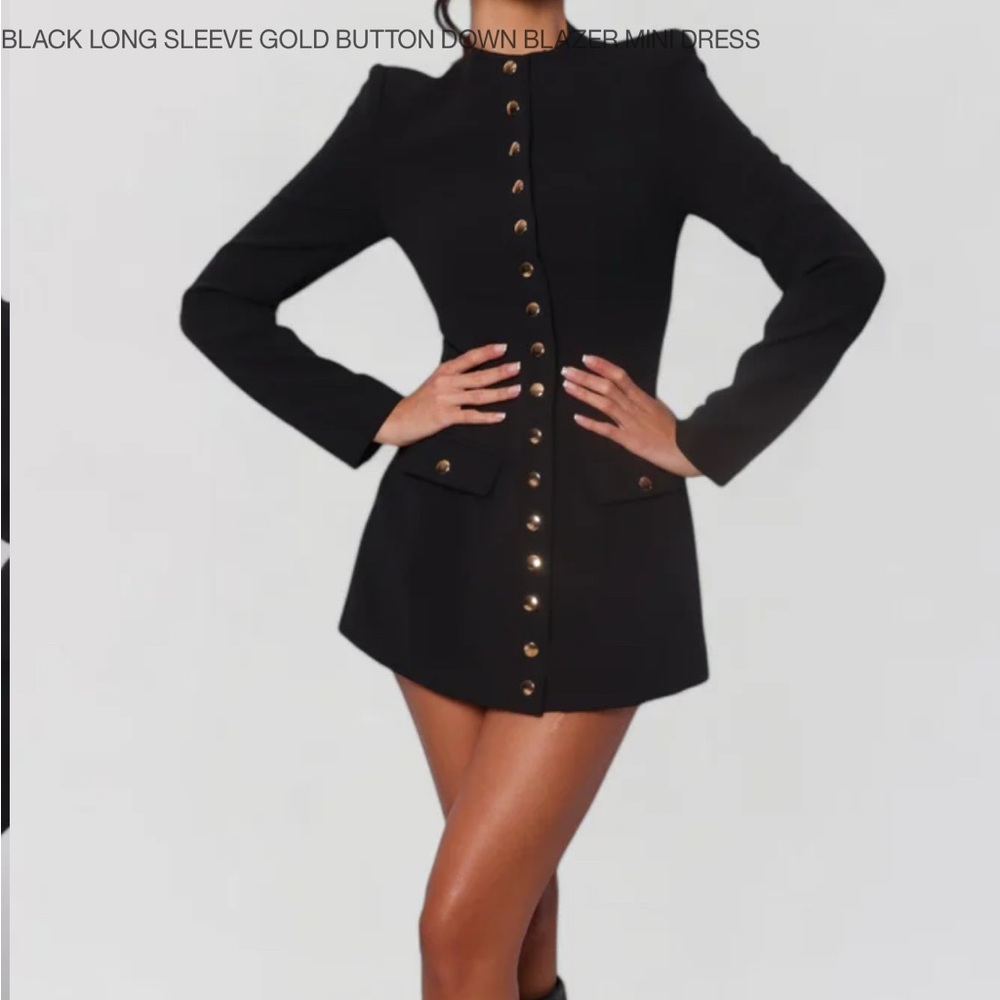 Black Long Sleeve Gold Button Blazer Dress